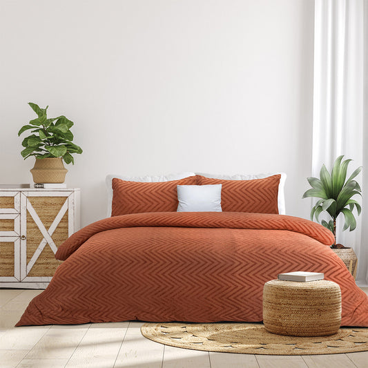 Terracotta Chevron Jersey Duvet Cover Set